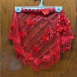 Mantilla Veil Chailna with Fringe Red